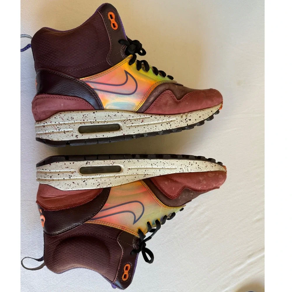 Nike sz 8.5 Women Air Max 1 Mid Sneaker Boot Deep Burgundy Iridescent Streetwear - Picture 10 of 12